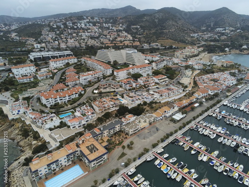 Sitges by Drone. Aiguadolc harbor. Barcelona. Spain. Aerial photo © VEOy.com