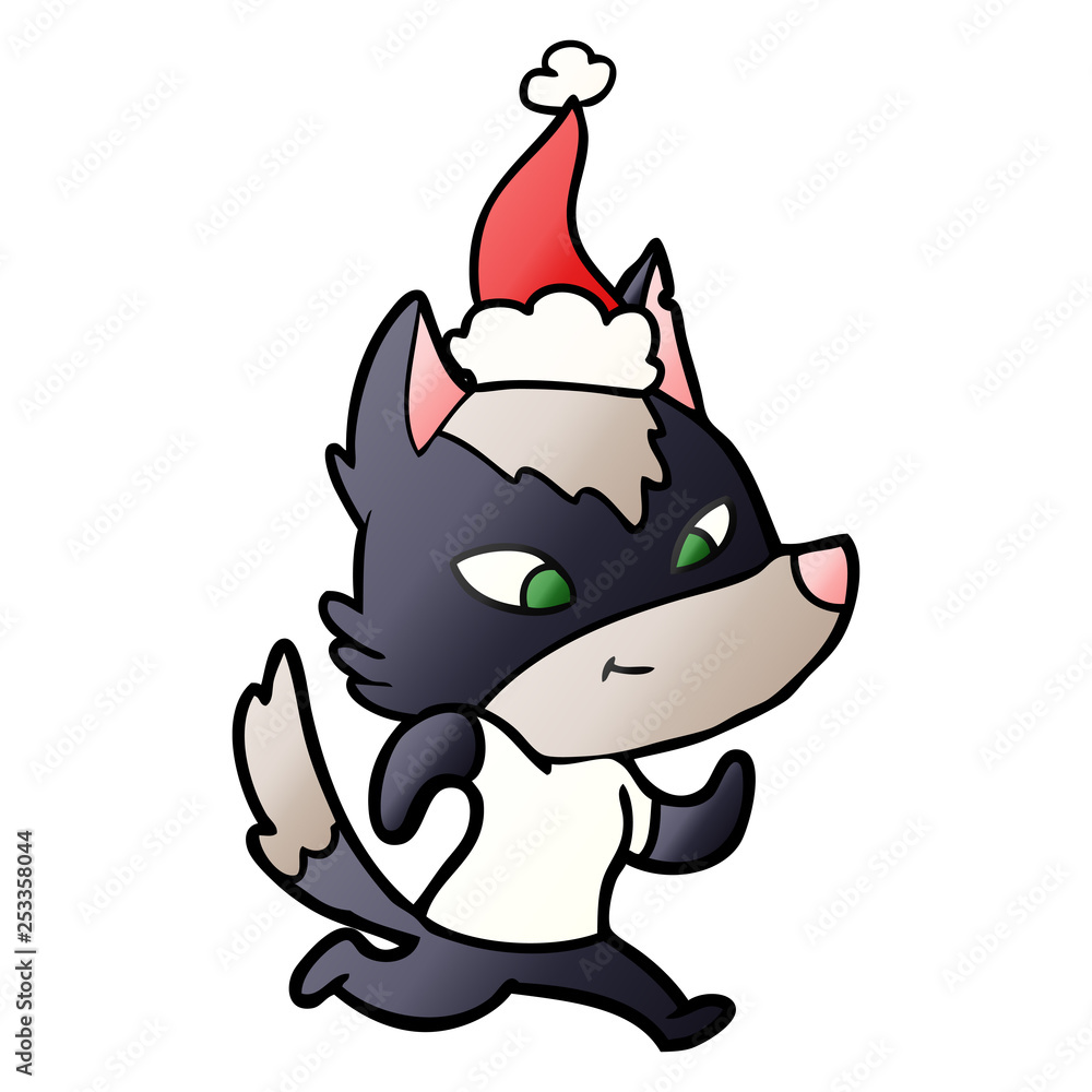 friendly gradient cartoon of a wolf wearing santa hat friendly gradient cartoon of a wolf wearing santa hat