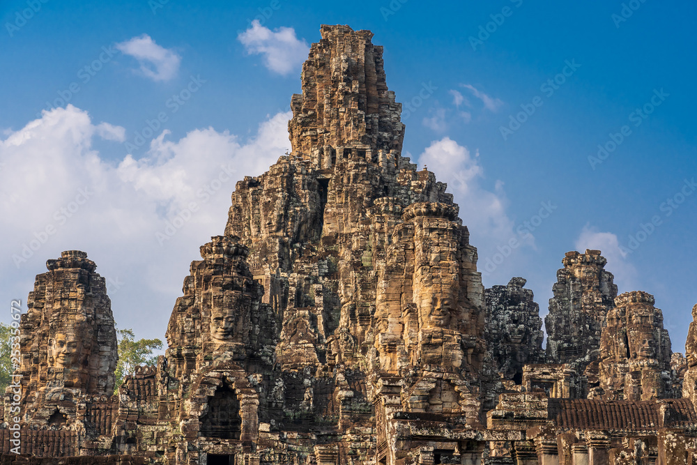 Upper part of Bayon temple in Angkor Thom, Cambodia: Sanctuary and face towers
