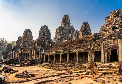 Bayon temple in Angkor Thom  Cambodia  first enclosure wall  galleries and face towers.