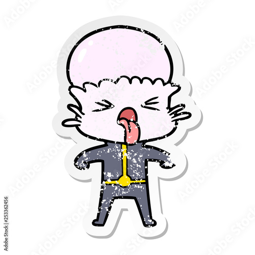 distressed sticker of a disgusted cartoon alien