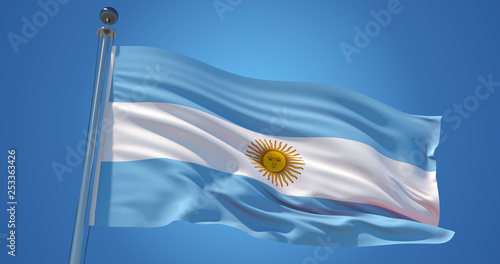 Argentina flag in the wind against clear blue sky, 3d illustration