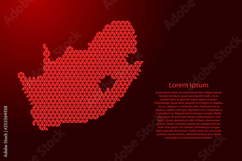 South Africa map abstract schematic from red triangles repeating pattern geometric background with nodes for banner, poster, greeting card. Vector illustration.