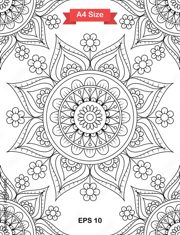 Mandala Coloring Page. Black and white mandala vector isolated on white. vector illustration