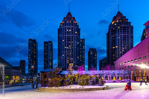 Photography Mississauga, Canada, February 14, 2019: The Square One during the winter, centre of Mississauga city part of greater Toronto area