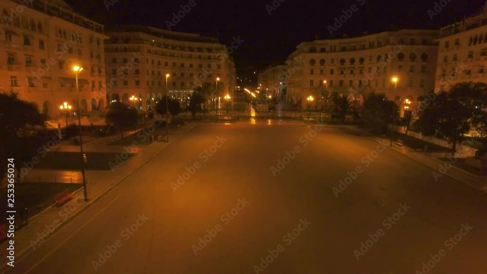 Drone shot of city at night, in Thessaloniki, Greece. Drone shot of city at night, in Thessaloniki, Greece.
