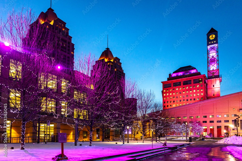 Mississauga, Canada, February 14, 2019: The Square One during the winter, centre of Mississauga city part of greater Toronto area.