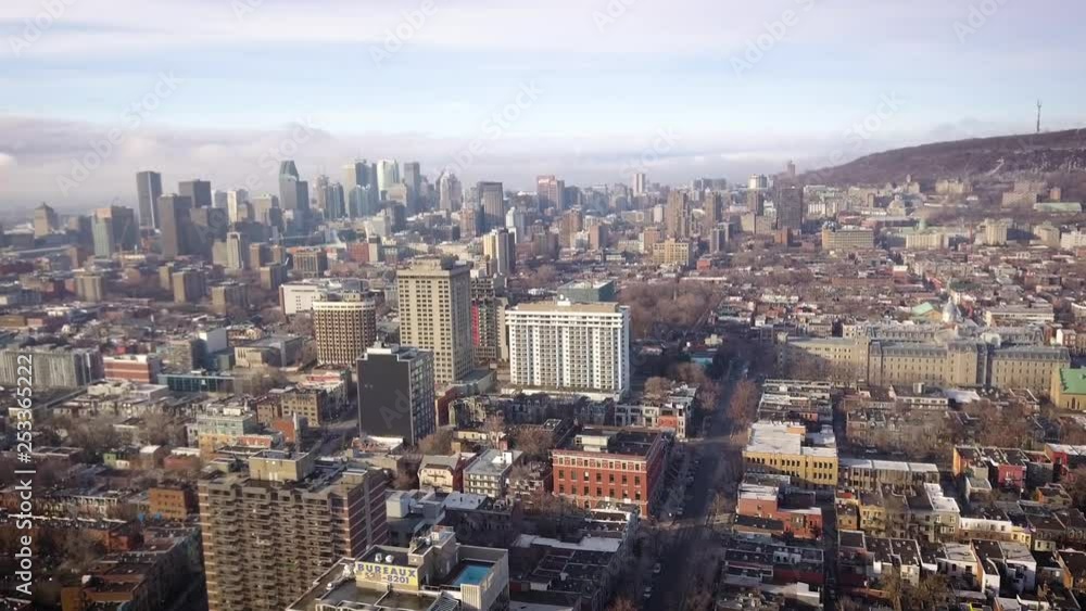 Cinematic aerial shot over the beautiful city of Montreal. Cinematic aerial shot over the beautiful city of Montreal.