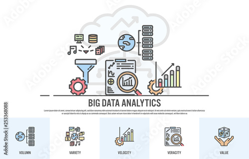 Web design template with filled line icons of big data concept - Vector illustration.