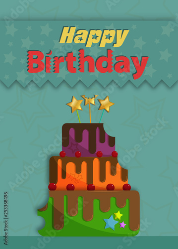 happy birthday and festive bitten cake