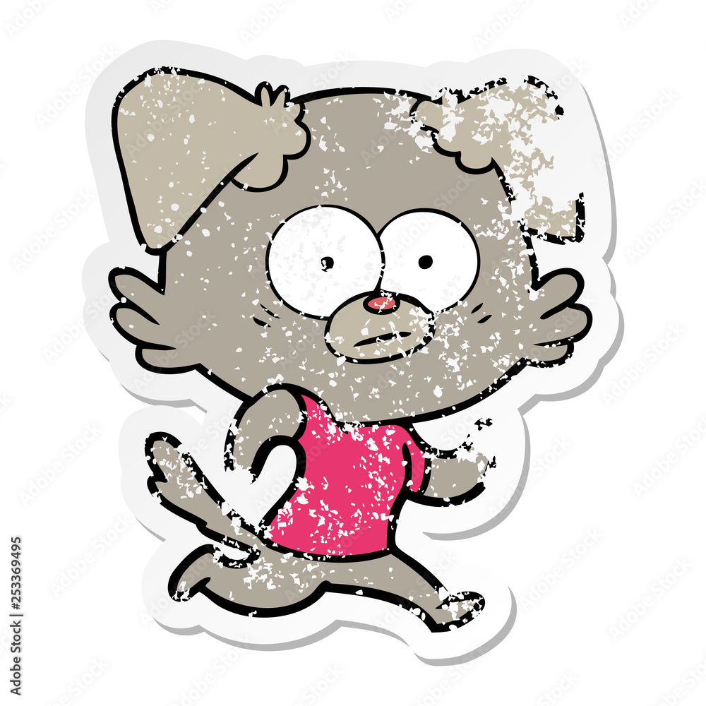 distressed sticker of a nervous dog cartoon distressed sticker of a nervous dog cartoon