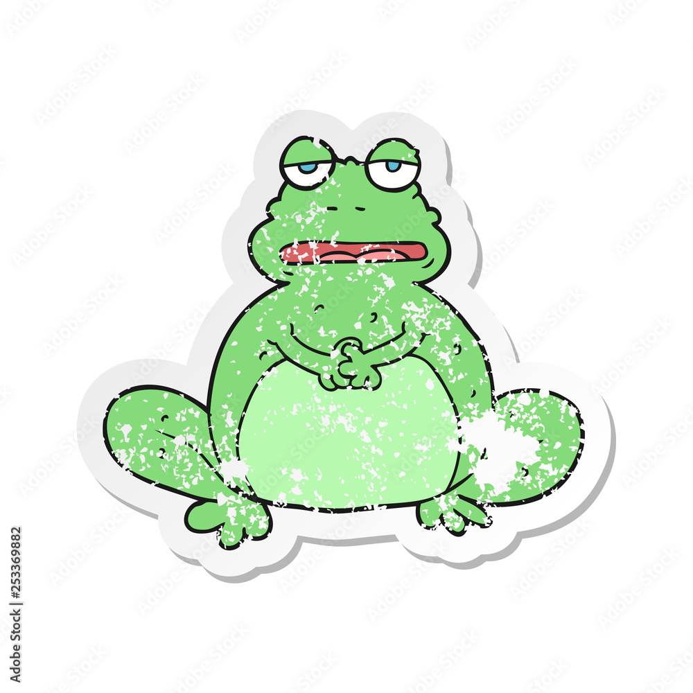 retro distressed sticker of a cartoon frog retro distressed sticker of a cartoon frog
