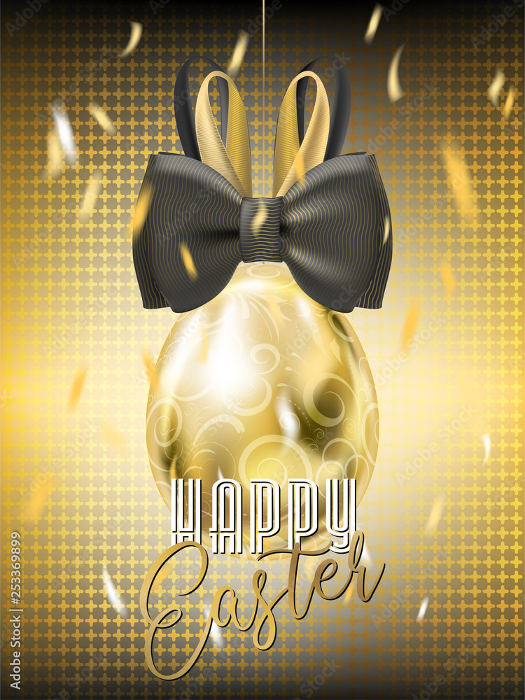 Fototapeta premium Easter Gala Golden Egg with Bunny Bow