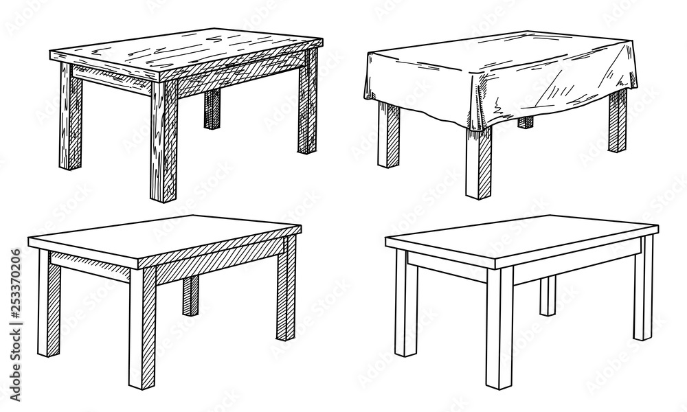 Learn How to Draw Dining Table with Chairs (Furniture) Step by Step :  Drawing Tutorials