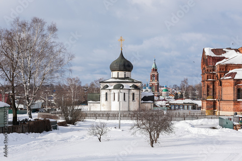 Winter view of the famous Saint George Cathedral in Yuryev-Polsky from the ramparts, Russia
