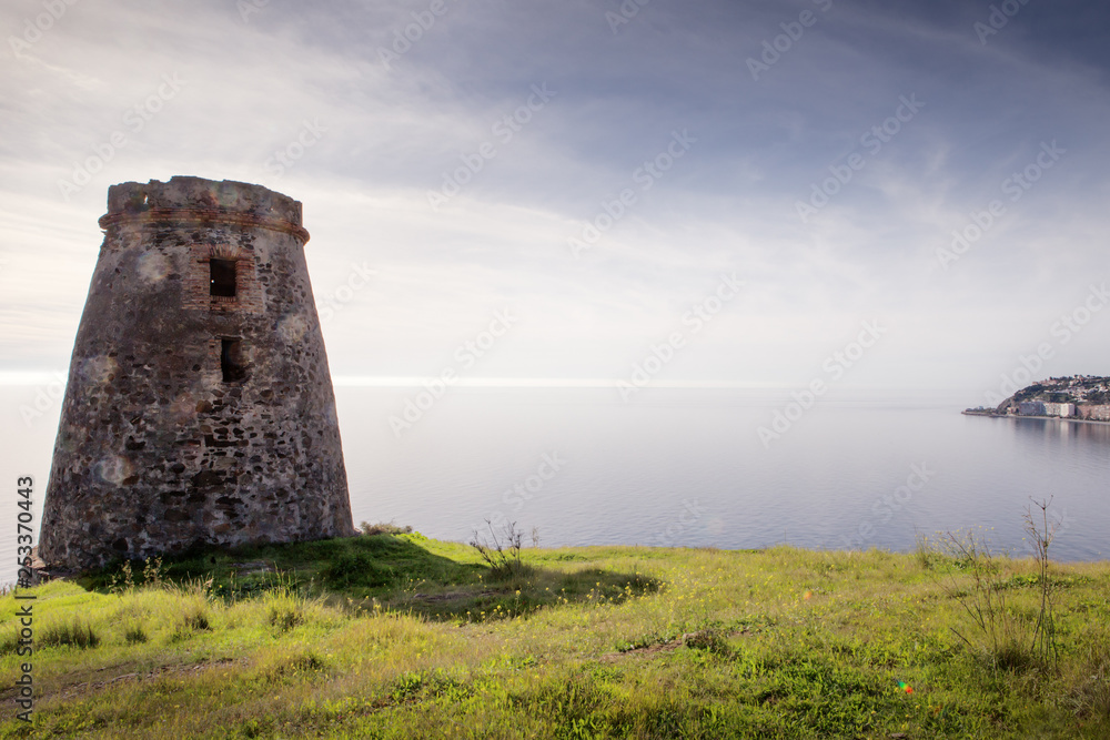 old stone watchtower in almunecar spain