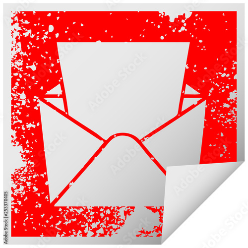 quirky distressed square peeling sticker symbol letter and envelope
