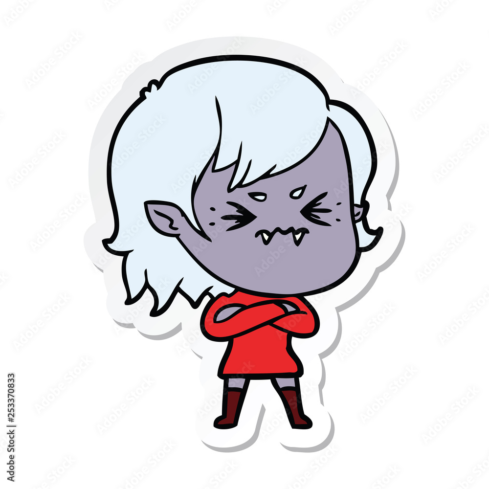 sticker of a annoyed cartoon vampire girl sticker of a annoyed cartoon vampire girl