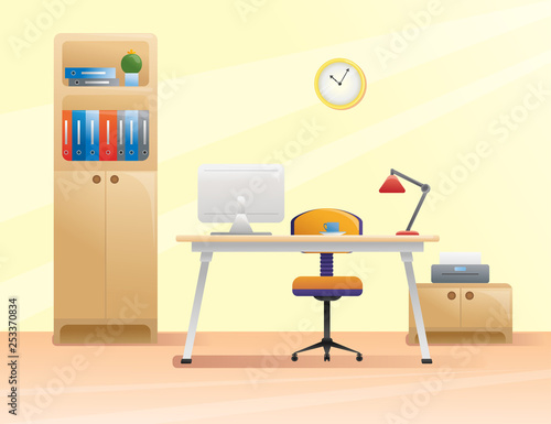 Workplace, office in flat style. Interior illustration