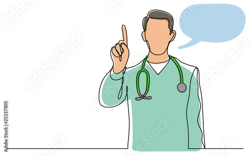 continuous vector line drawing of standing doctor pointing his finger