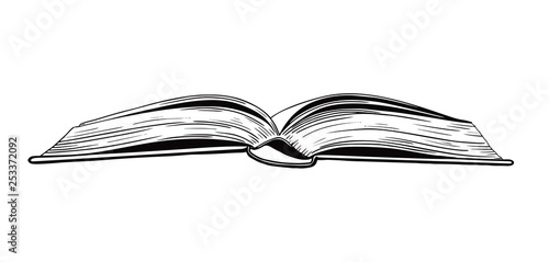 Realistic sketch of an open book. The book is isolated on a white background. Vector