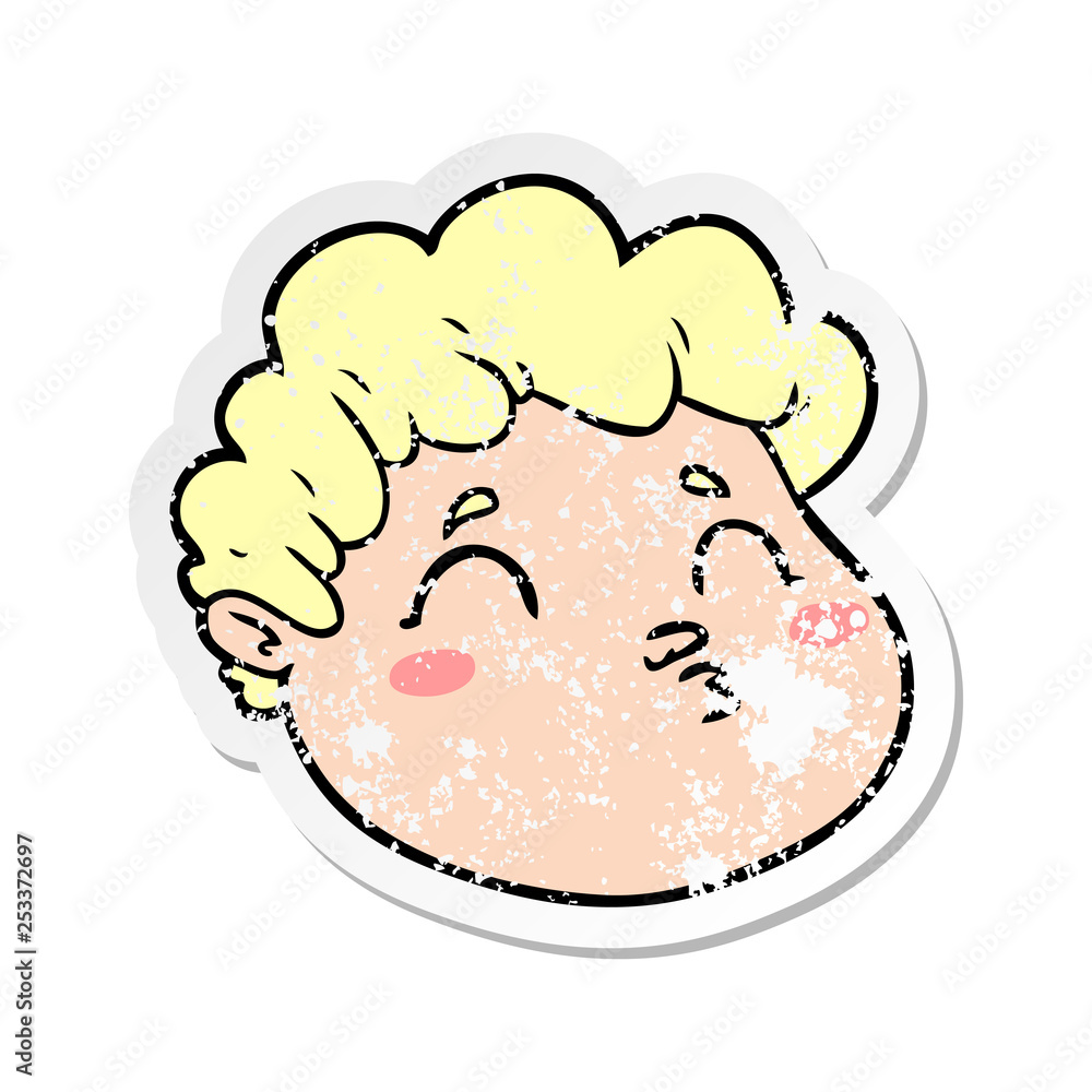 distressed sticker of a cartoon male face distressed sticker of a cartoon male face