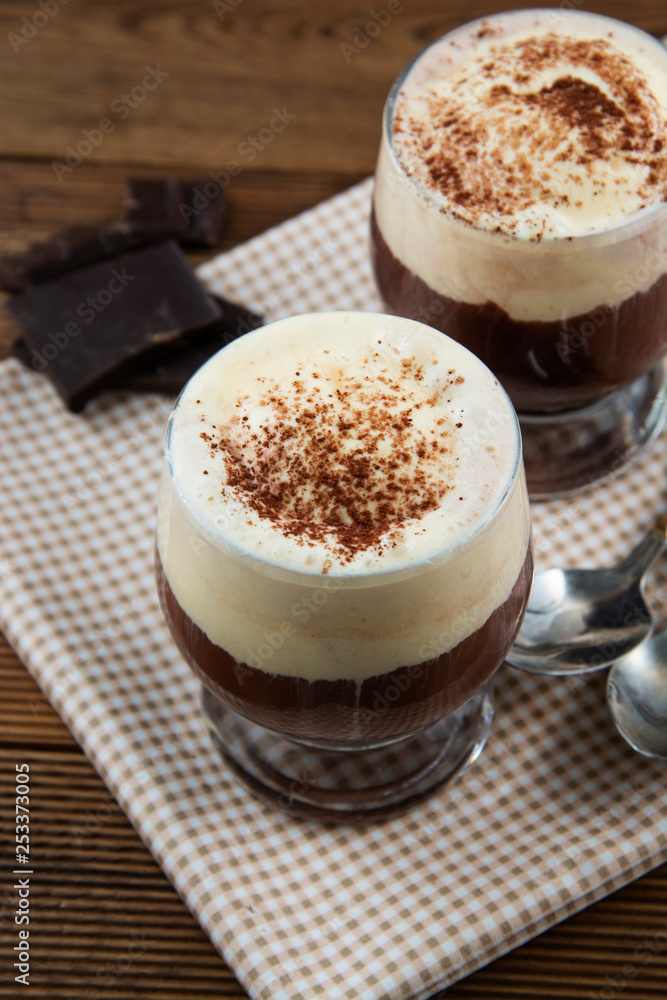 Coffee affogato with vanilla ice cream and espresso. Glass with coffee drink and icecream. Coffee affogato with vanilla ice cream and espresso. Glass with coffee drink and icecream.