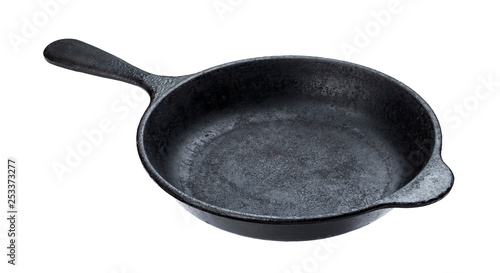 Canvas Print Old cast iron pan isolated on white background with clipping path