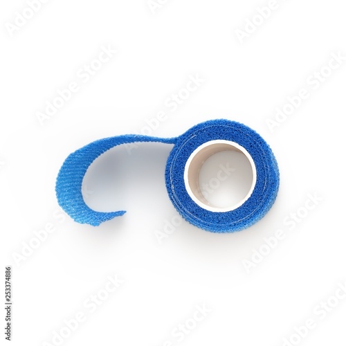 Blue elastic bandage to fix the dressing on the wound. Isolated on white background