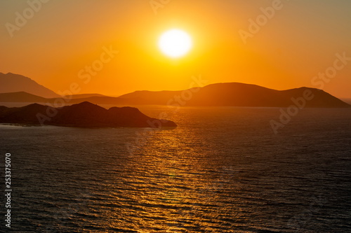 Sunset over Dodecanese islands from Kritinia Castle, Greece © Mistervlad