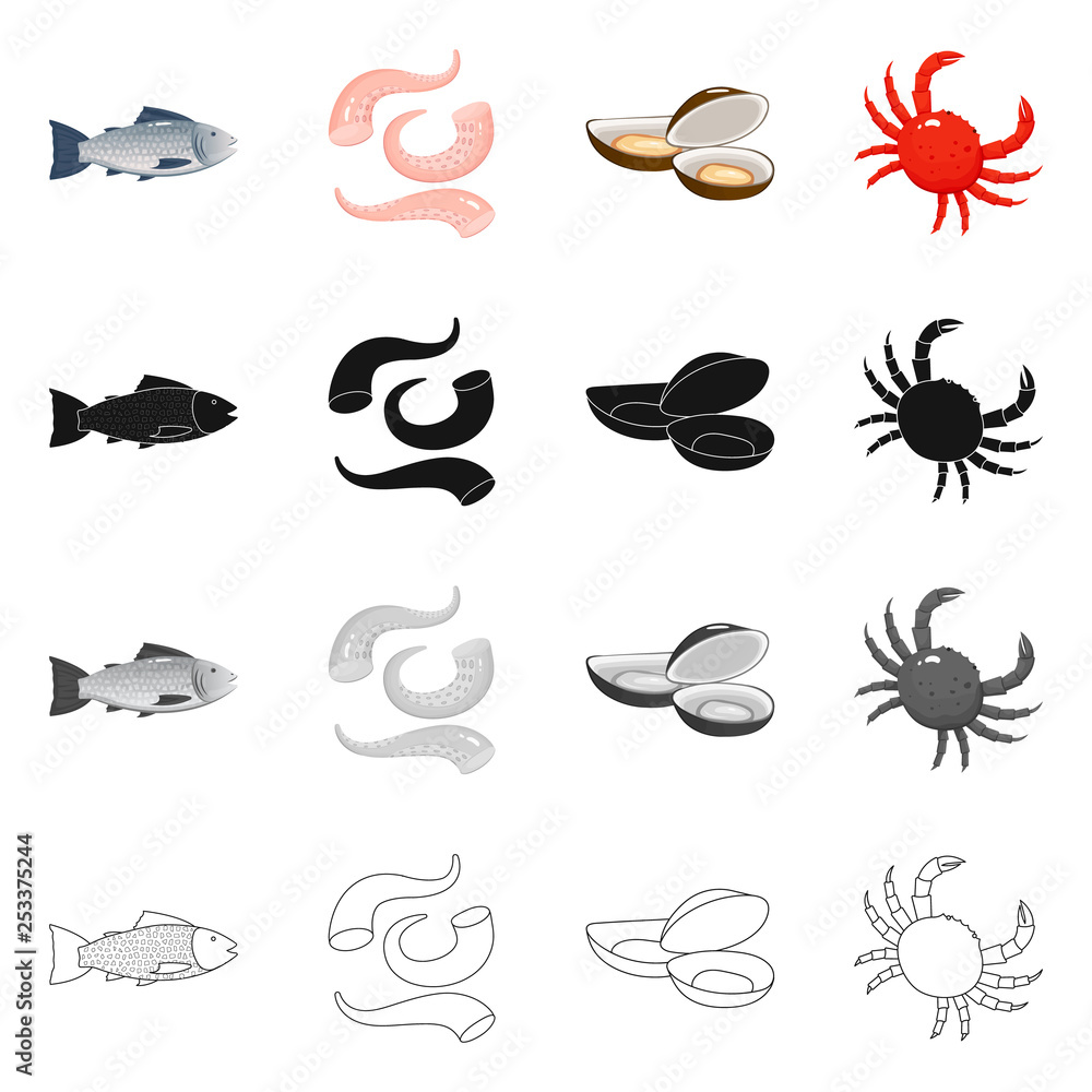 Naklejka premium Vector illustration of fresh and restaurant icon. Collection of fresh and marine stock symbol for web.