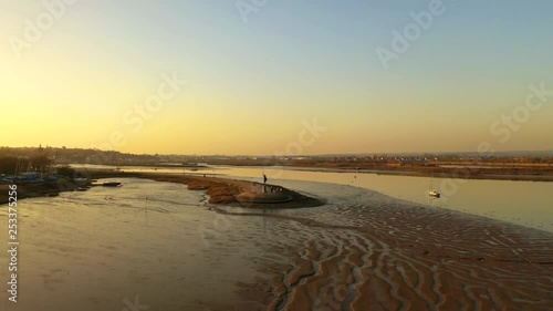 Aerial sequence tracking the River Chelmer near Maldon in Essex and featuring the Statue of Byrhtnoth who was Ealdorman of Essex and died 11 August 991 at the Battle of Maldon. 