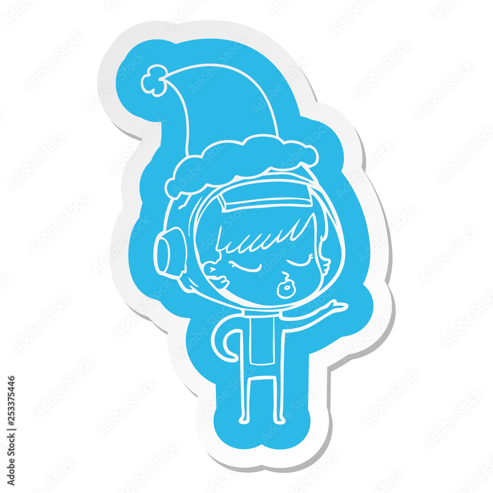 cartoon sticker of a pretty astronaut girl wearing santa hat cartoon sticker of a pretty astronaut girl wearing santa hat