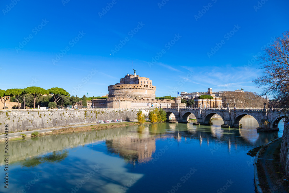 Castel Sant'Angelo and bridge. Old fortress in Rome, Italy