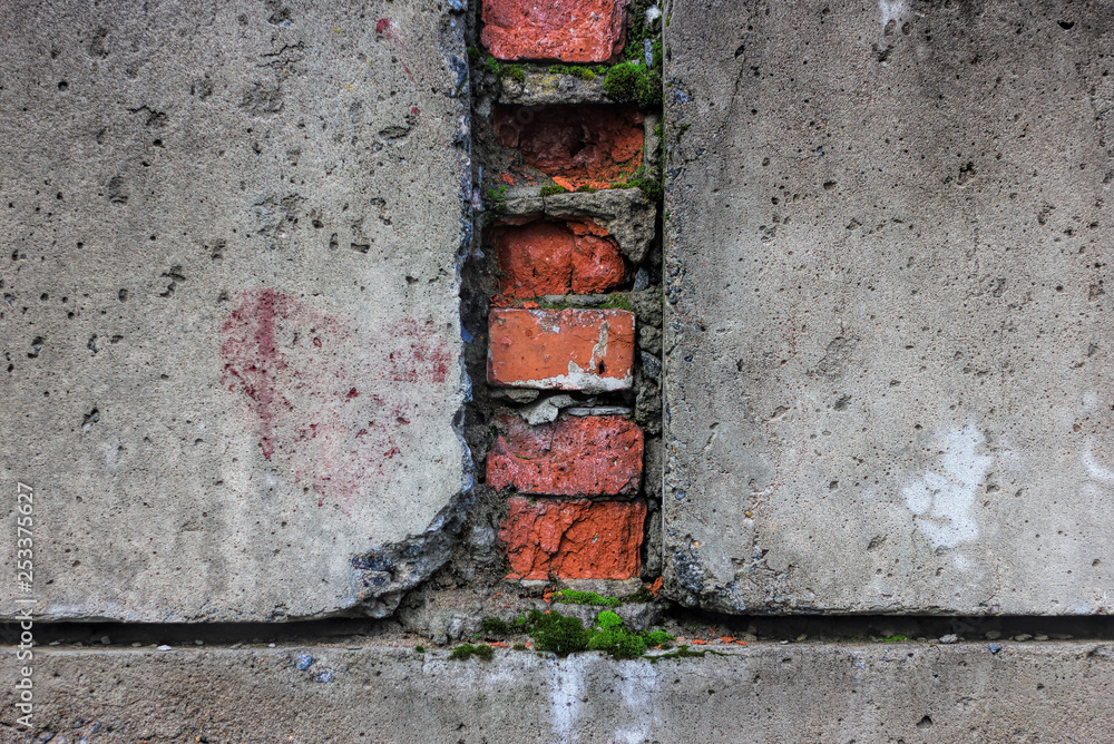 Real Old damaged concrete block wall background texture. Real Old damaged concrete block wall background texture.