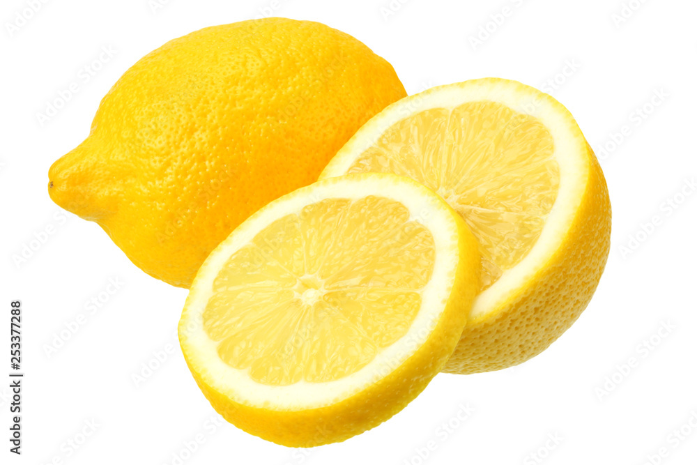 lemon with slices isolated on white background. healthy food lemon with slices isolated on white background. healthy food