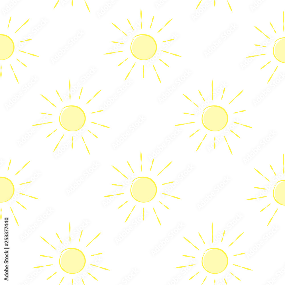 Vector seamless pattern with hand drawn sun. Can be used for baby shop, store, market, kids centre, kindergarten. Background for banner, decoration, wallpaper, wrapping paper. EPS10. Vector seamless pattern with hand drawn sun. Can be used for baby shop, store, market, kids centre, kindergarten. Background for banner, decoration, wallpaper, wrapping paper. EPS10.