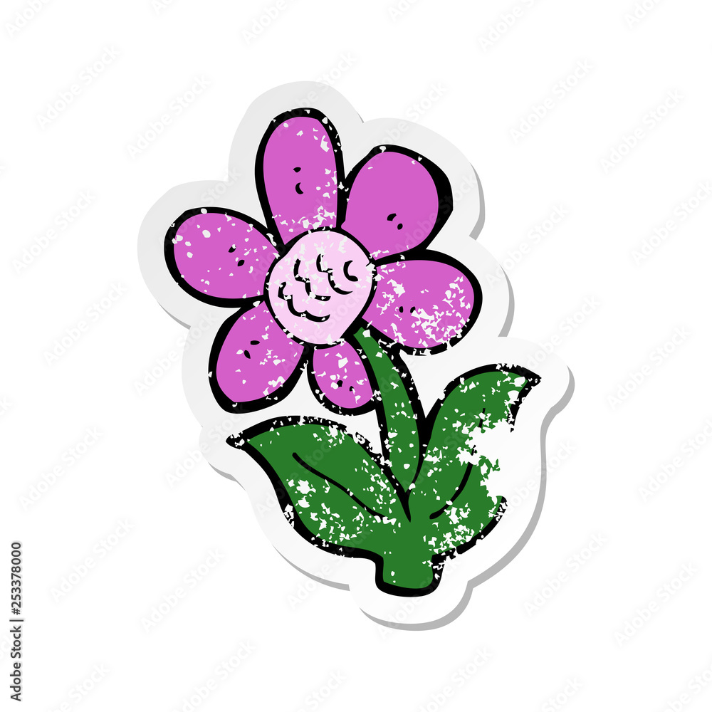 retro distressed sticker of a cartoon flower retro distressed sticker of a cartoon flower