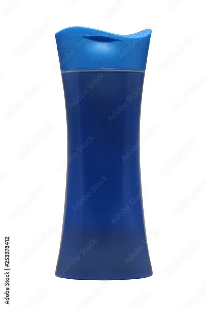 Blue red pink shower gel bottle concave shape isolated on white background Blue red pink shower gel bottle concave shape isolated on white background