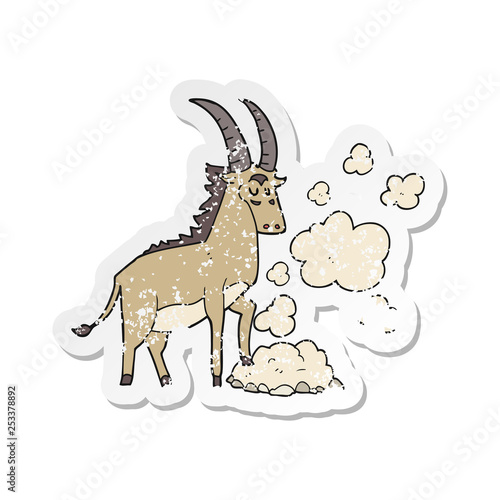 retro distressed sticker of a cartoon antelope