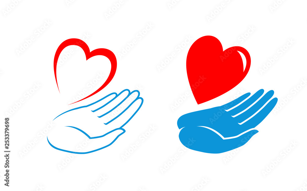 Heart in hand logo or label. Charity icon. Vector illustration Heart in hand logo or label. Charity icon. Vector illustration