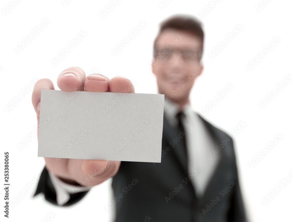 businessman showing a blank business card businessman showing a blank business card
