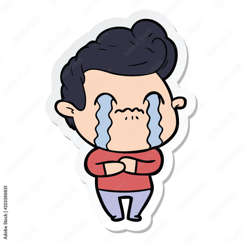 Obraz premium sticker of a cartoon man crying