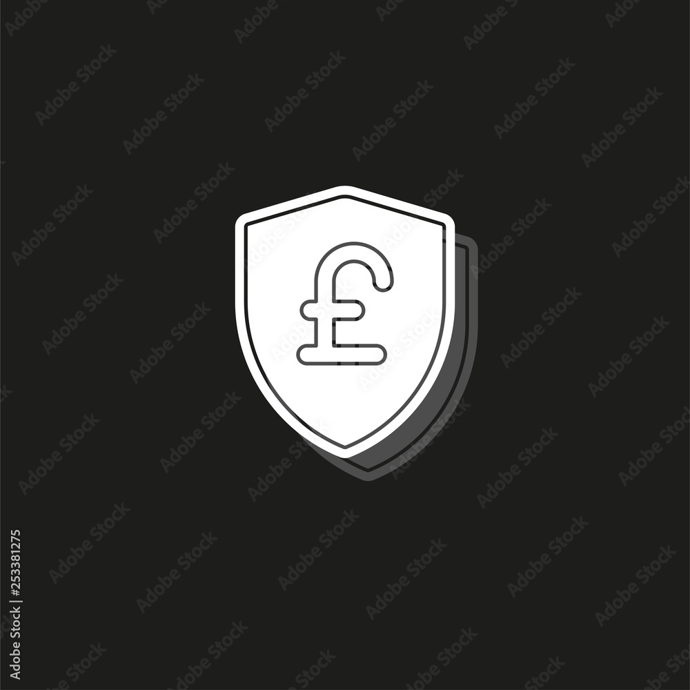 Pound sign with Shield icon. Protection emblem. GBP currency - banking illustration isolated Pound sign with Shield icon. Protection emblem. GBP currency - banking illustration isolated