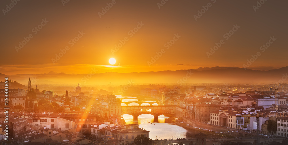 Arno River and bridges at sunset Florence, Italy
