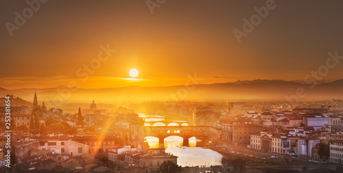 Arno River and bridges at sunset Florence, Italy