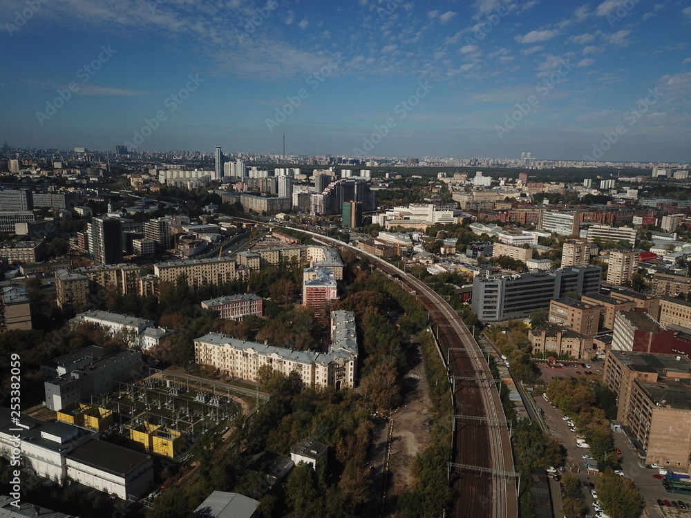 Copter panorama Moscow sity view