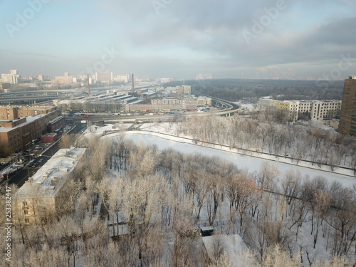 Copter panorama Moscow sity view