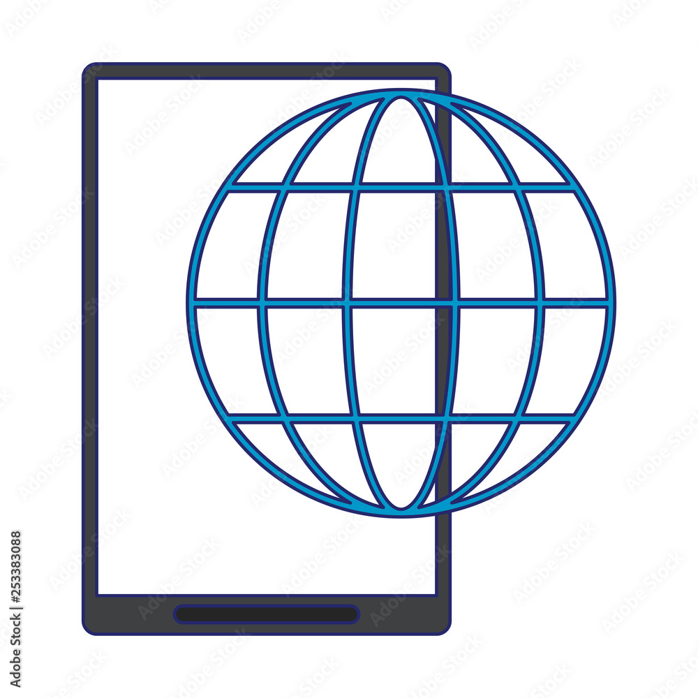 smartphone global sphere symbol blue lines