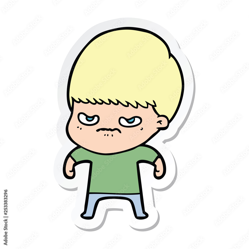 sticker of a annoyed cartoon boy